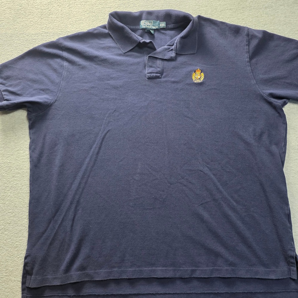 Polo Ralph Lauren Mens XXL Navy Blue Crest Embroidered Pique Cotton Polo Shirt